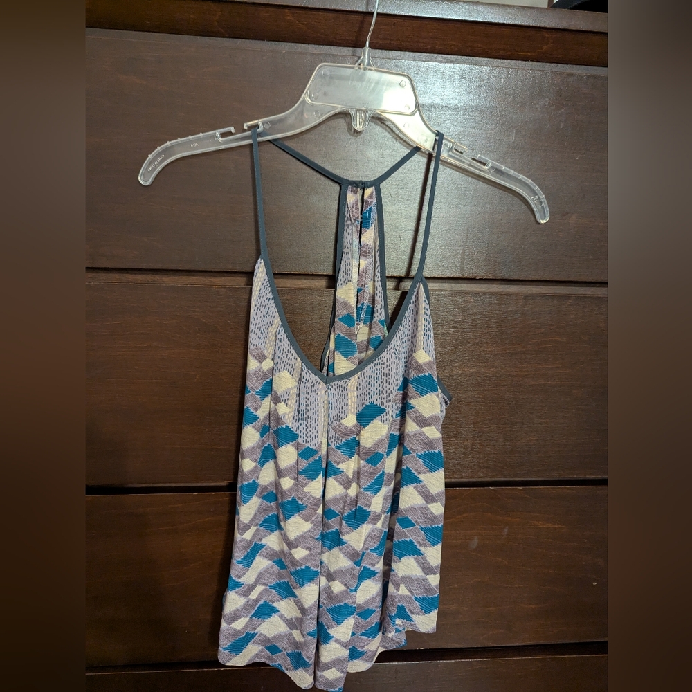 Madewell Blue Geometric Patterned Women's Tank Top 100% Silk